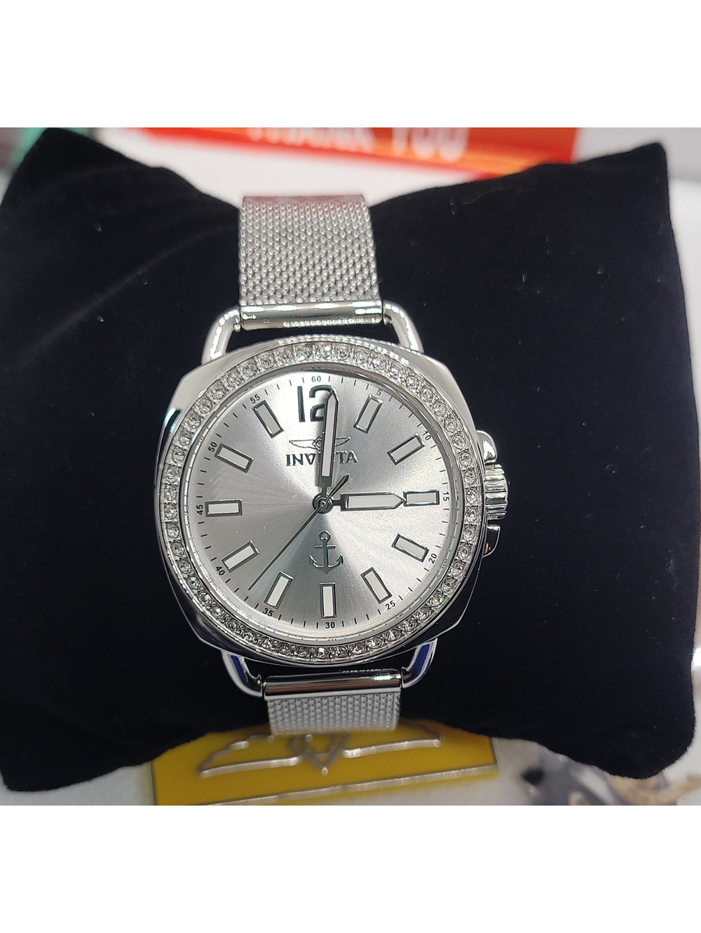 333 Invicta Women's Silver Analog Quartz Watch Gem-Set Bezel Mesh Band w/Box